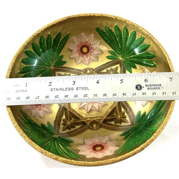 Signed Art Glass Bowl Alice P. Vickory 1993 Hand Painted Gold Jeweled 7” - Picture 3 of 6